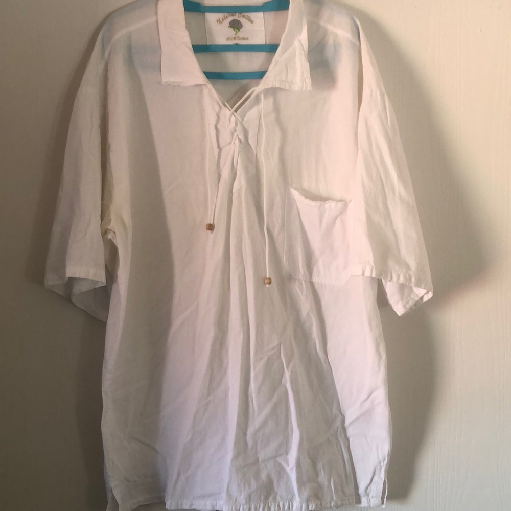 Woman’s natural cotton spring lagenlook White Short Sleeve tunic Shirt